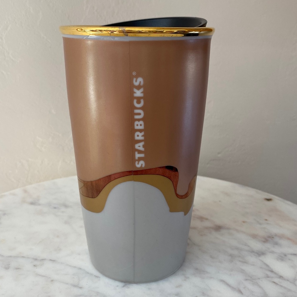 Starbucks Ceramic Rose Gold Copper 12 fl oz Tumbler with gold rim